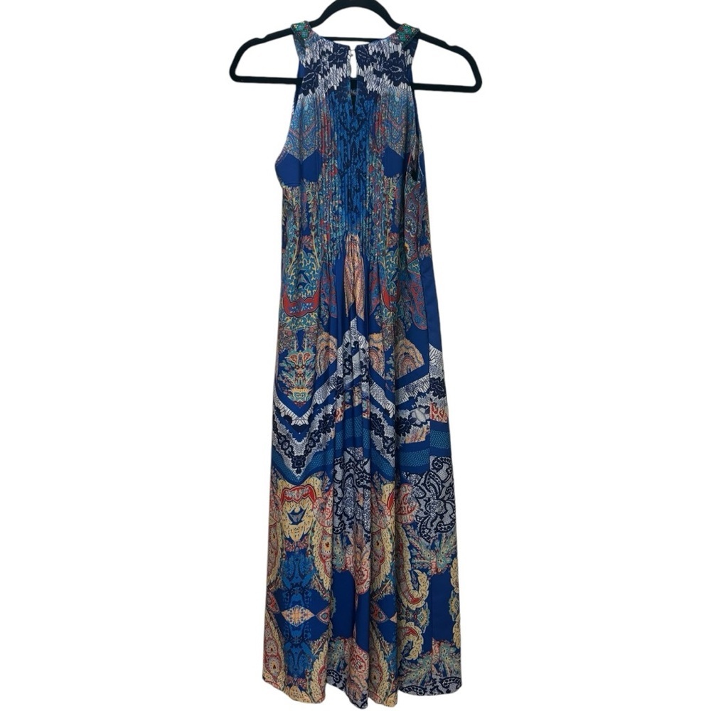 Anthropologie Ranna Gill Blue Multicolor Embellished Neckline in Size 4 - Picture 4 of 5